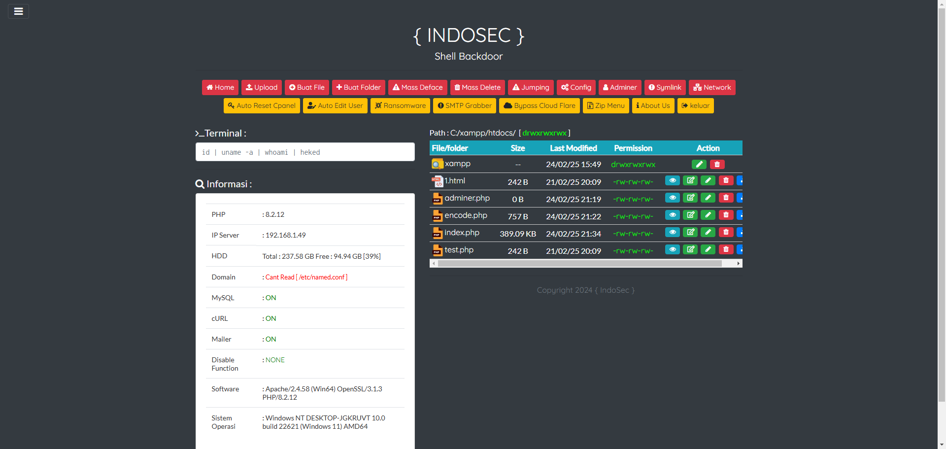 IndoSec-sHell: PHP Security Tool for Ethical Hackers